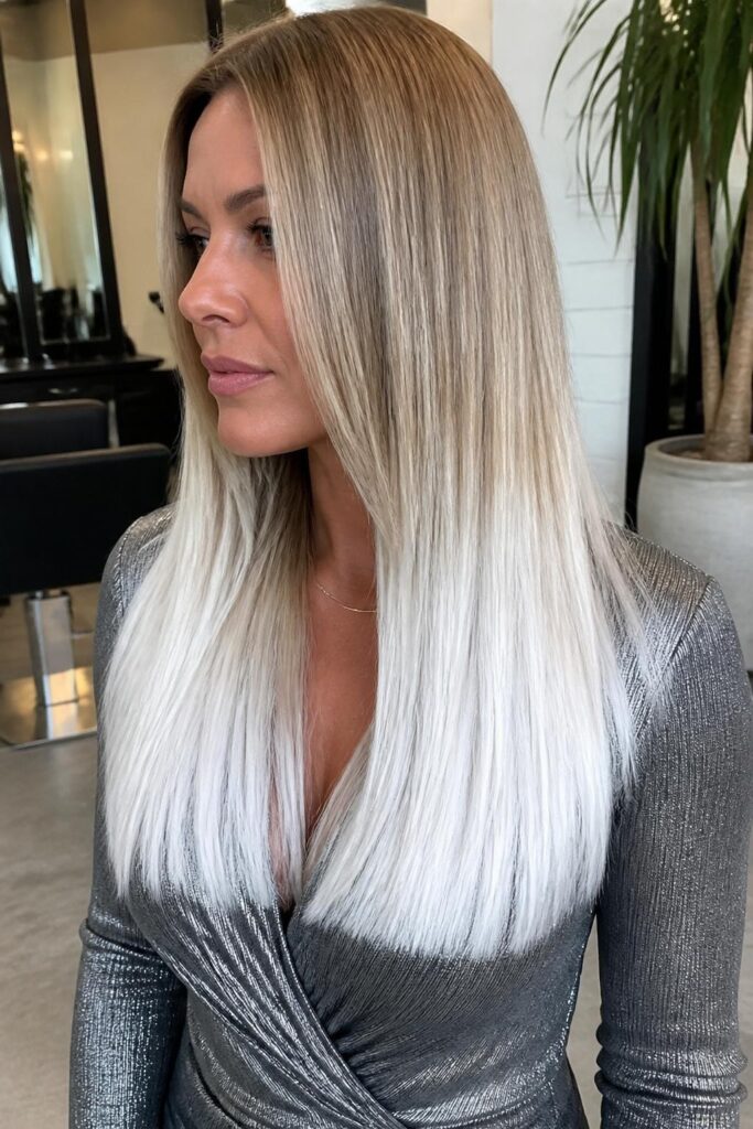 Champagne blonde to icy white ombre