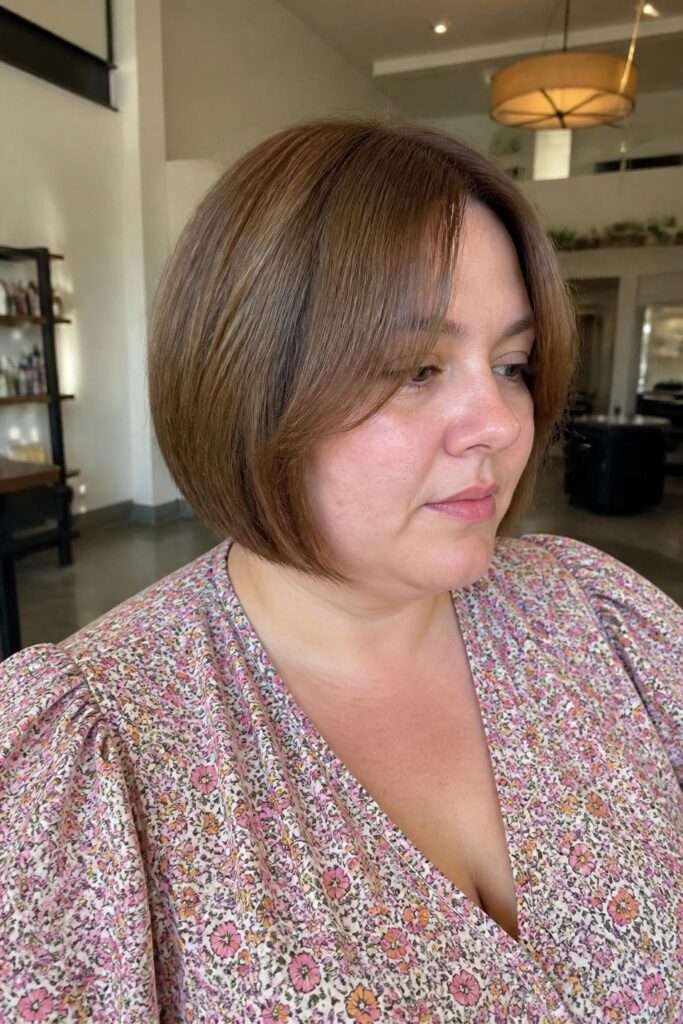 Chin length bob with curtain bangs