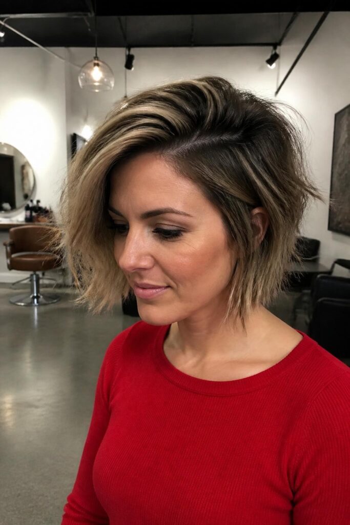 Choppy bob with deep side part