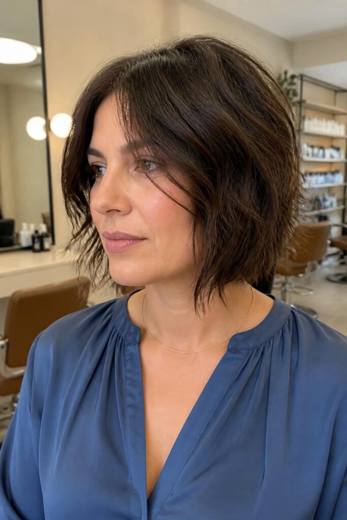 Choppy bob with feathered ends