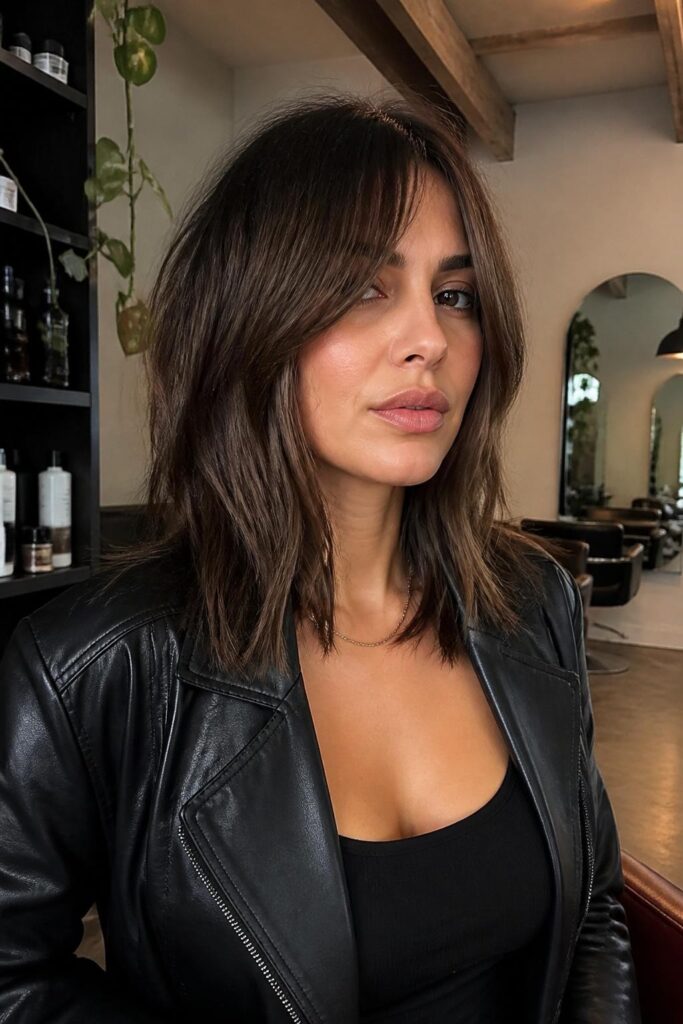 Choppy layers with curtain bangs