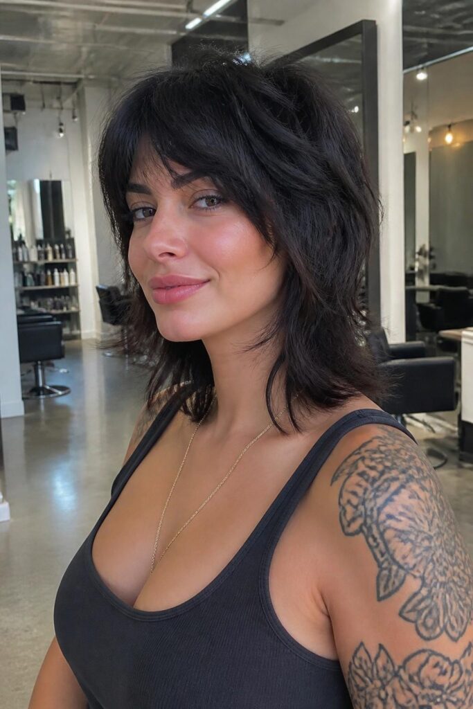 Classic short wolf cut with feathered layers