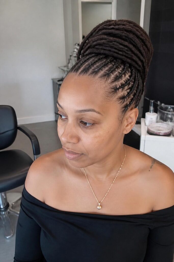 Classic thin cornrow rasta updo