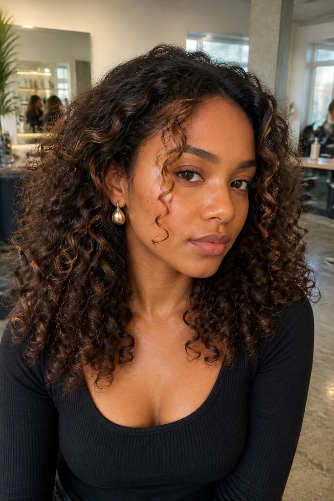 Copper highlights for deep warm skin