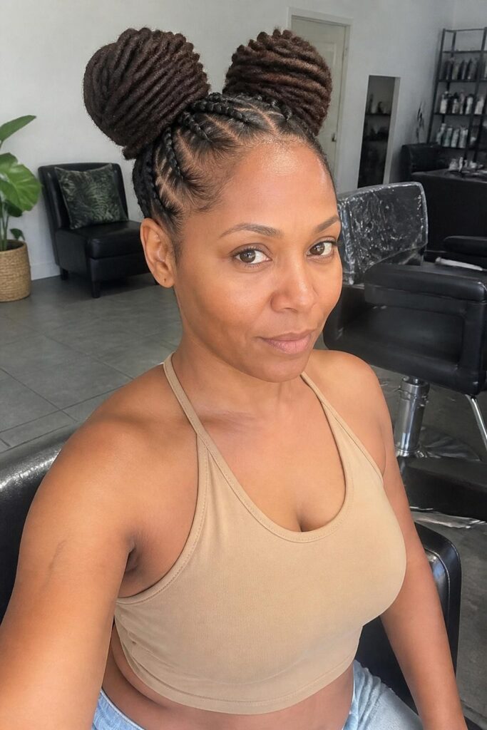 Cornrow rasta space buns