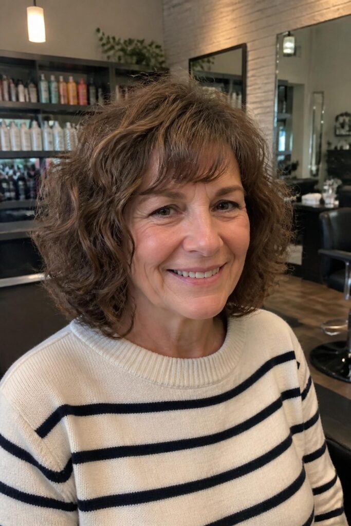 Curly bob with bangs