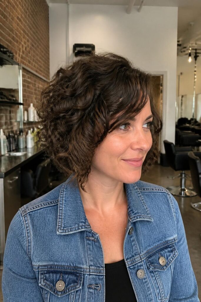 Curly bob with side bangs