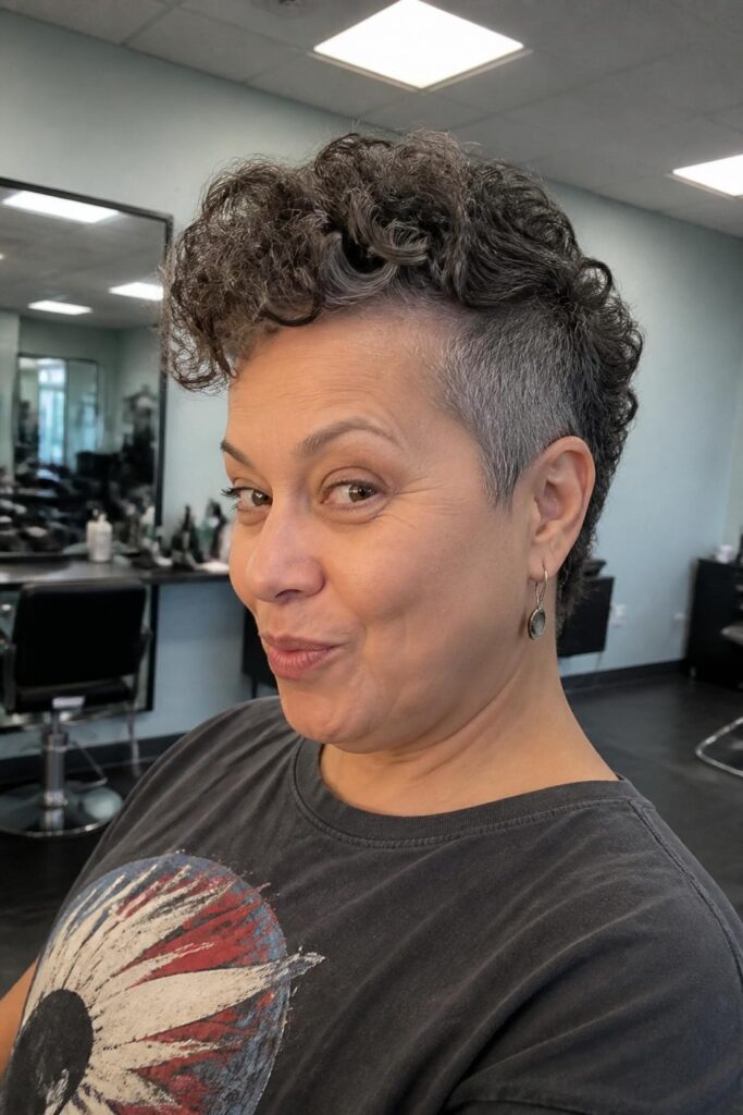 Curly faux hawk