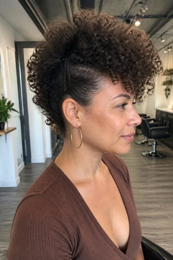 Curly faux hawk with volume