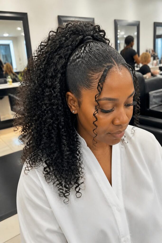 Curly high ponytail with defined curls