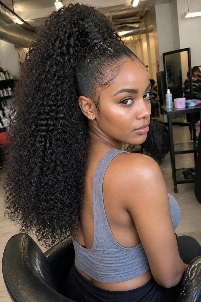 Curly high ponytail with volume