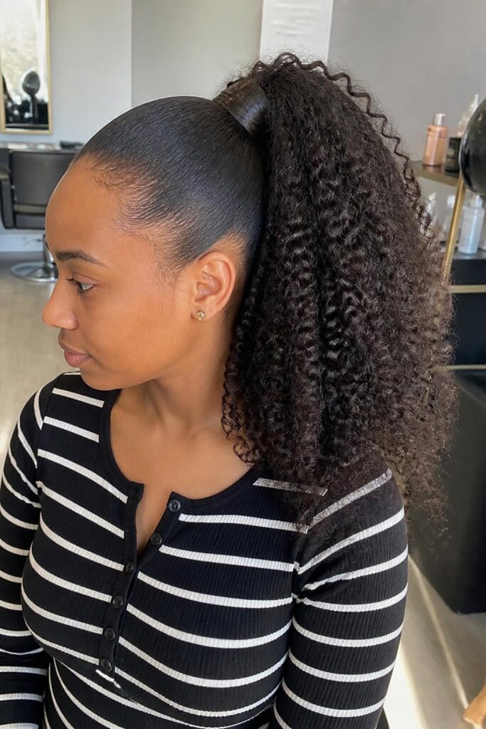 Curly ponytail with wrap