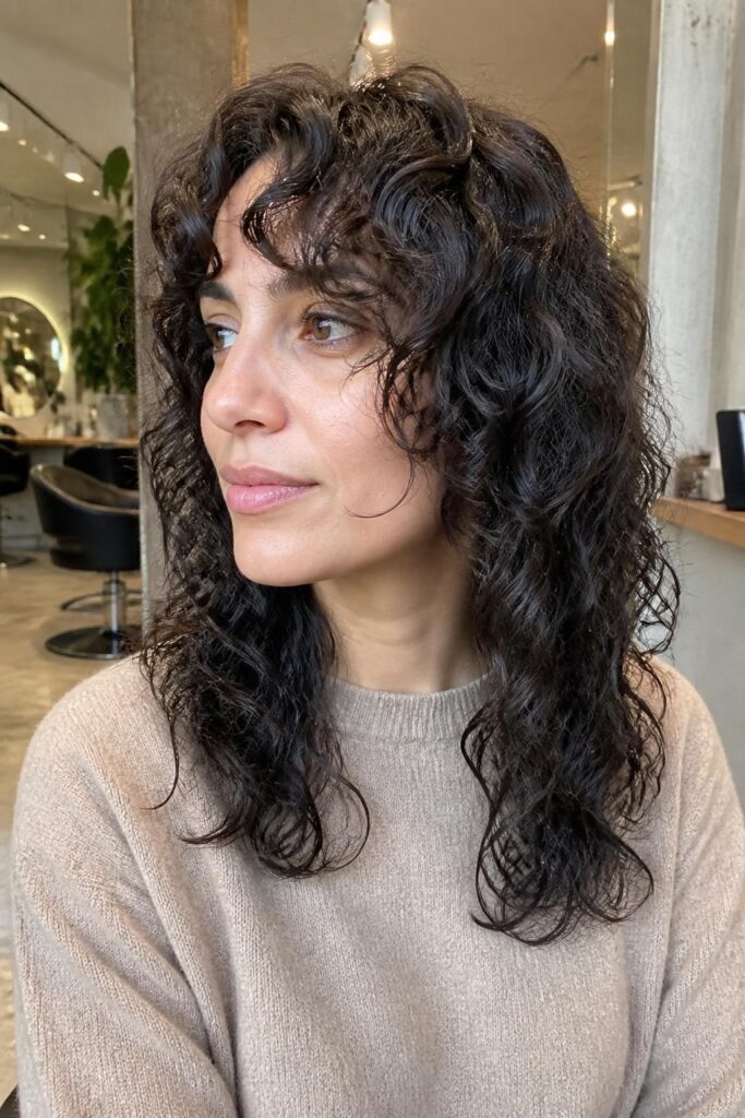 Curly shag with face framing layers