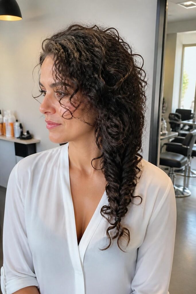 Curly side braid with volume