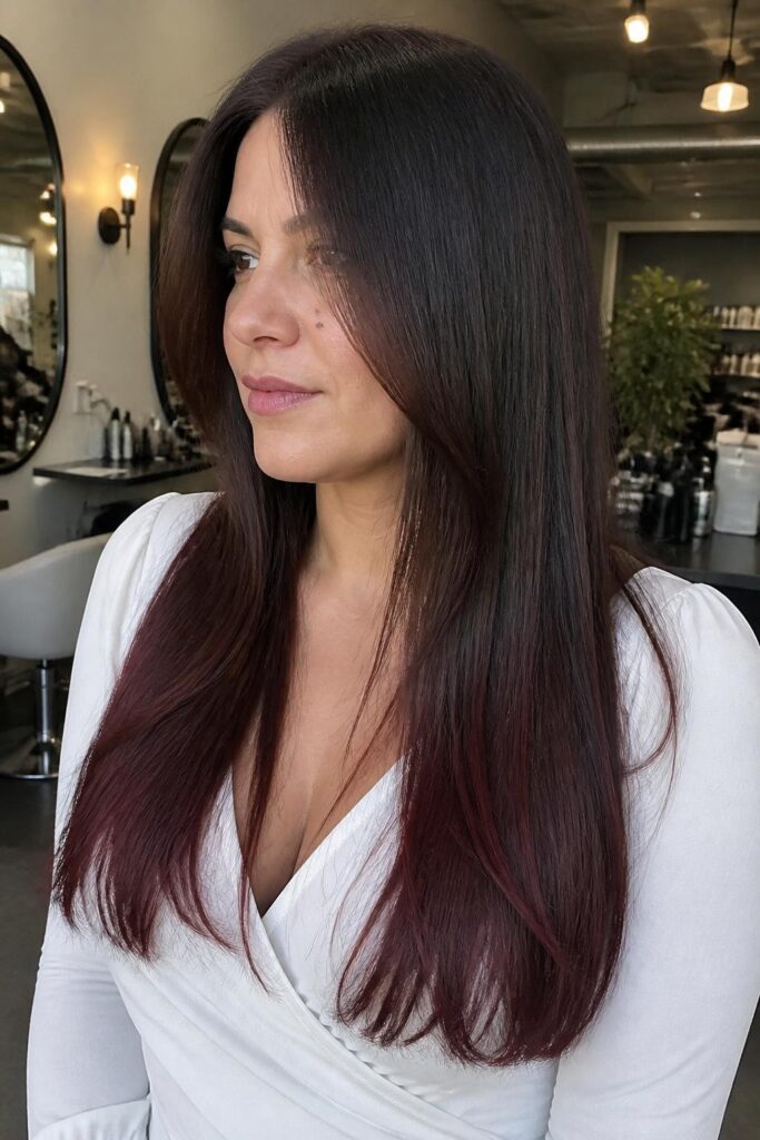 Dark cherry coke ombre with faded ends