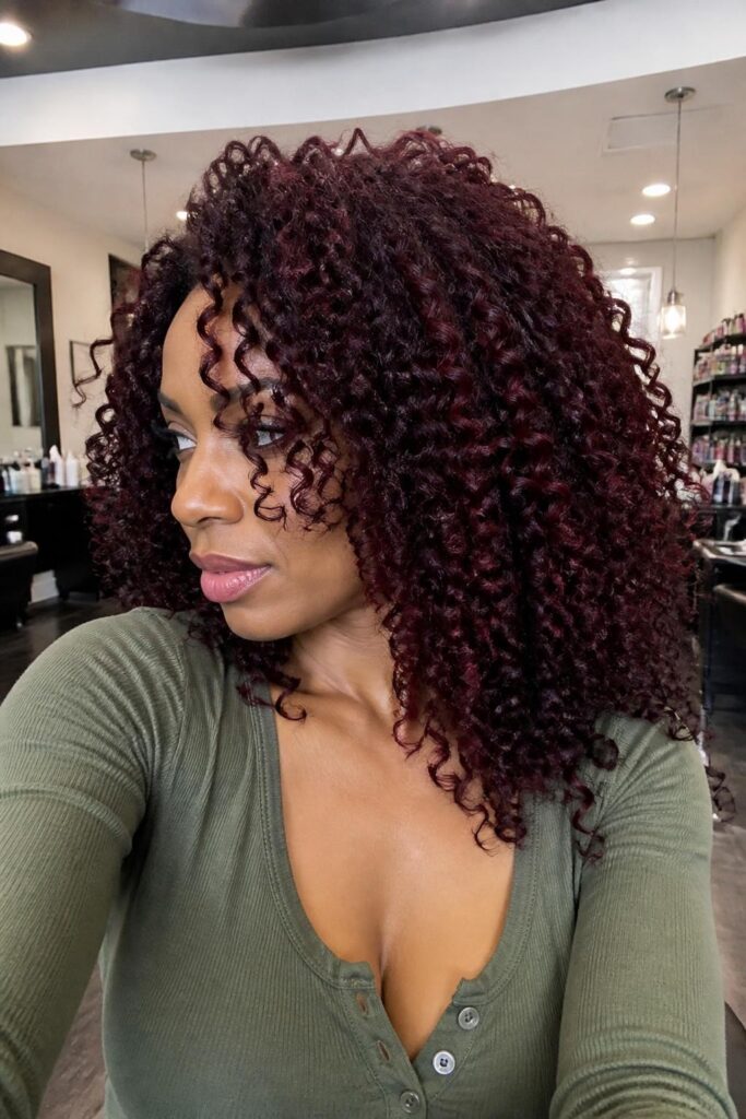 Dark cherry coke on curly natural hair