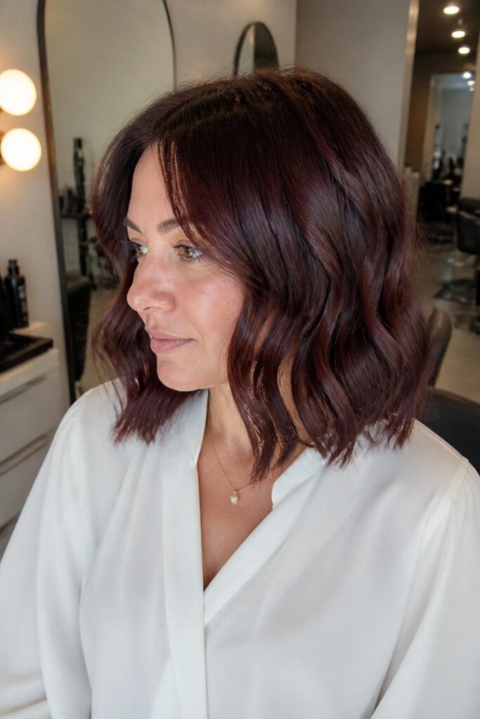 Dark cherry coke on lob with subtle waves