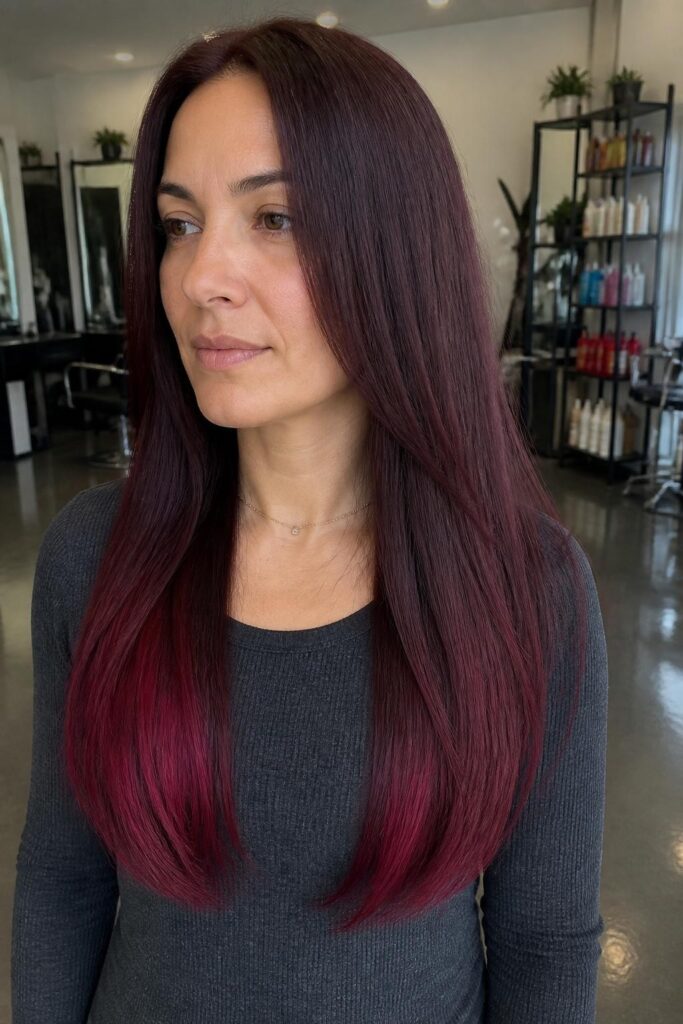 Dark cherry coke with burgundy dip dye