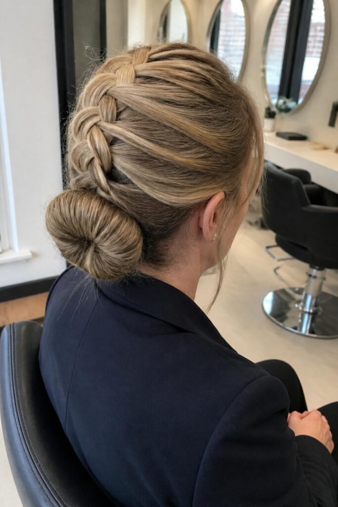 French braid into low bun