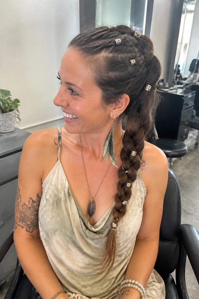French braid ponytail with beads