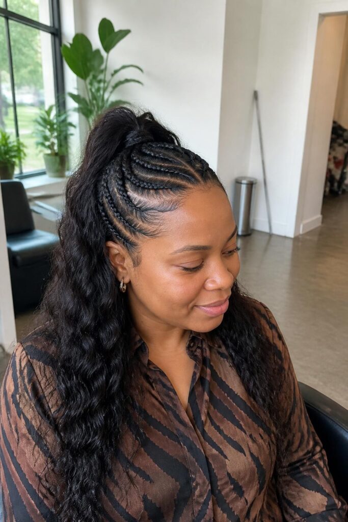 Goddess braids half up
