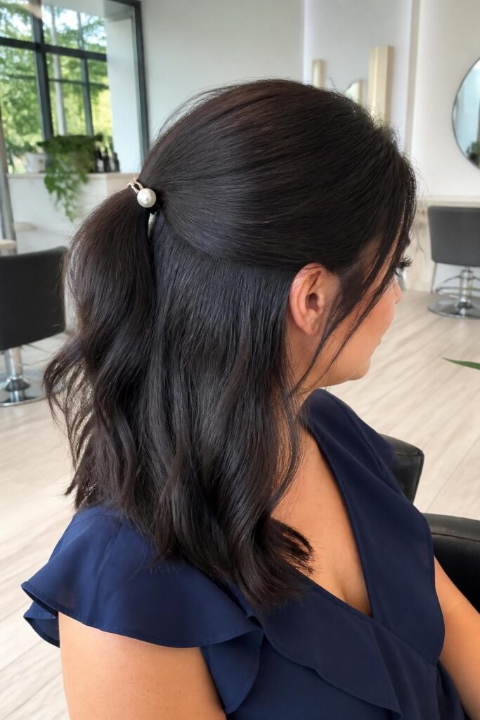 Half pony with a pearl pin accent