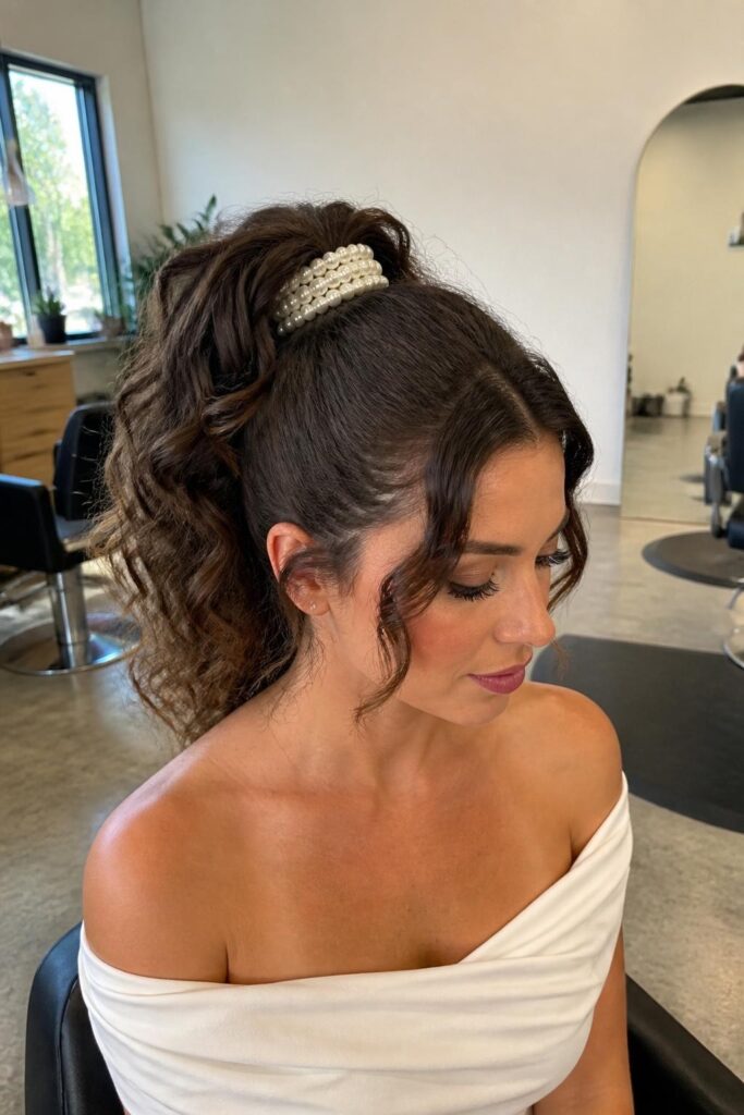 Half pony with a pearl strand wrap