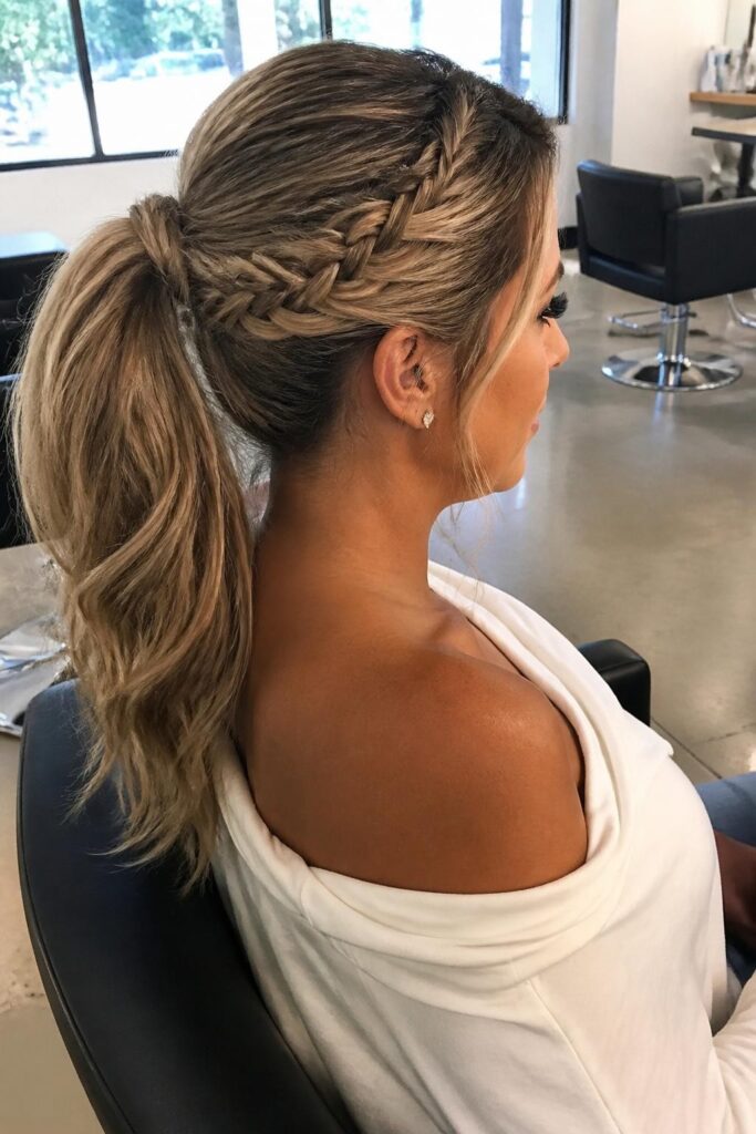 Half pony with fishtail braid accent