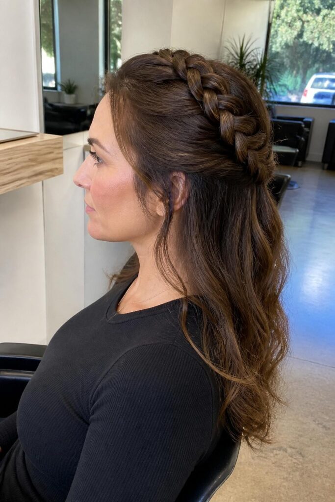 Half up dutch braid crown