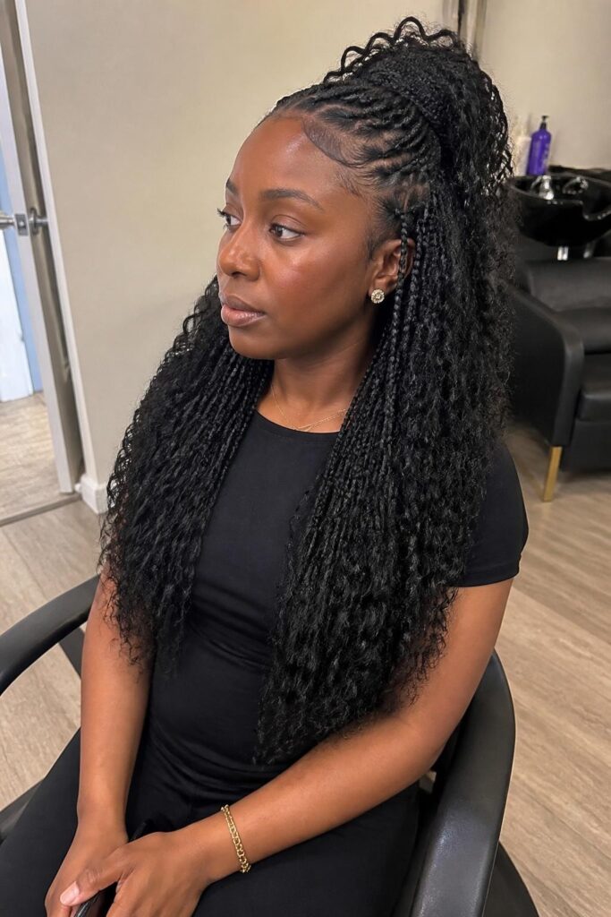 Half up half down large knotless braids