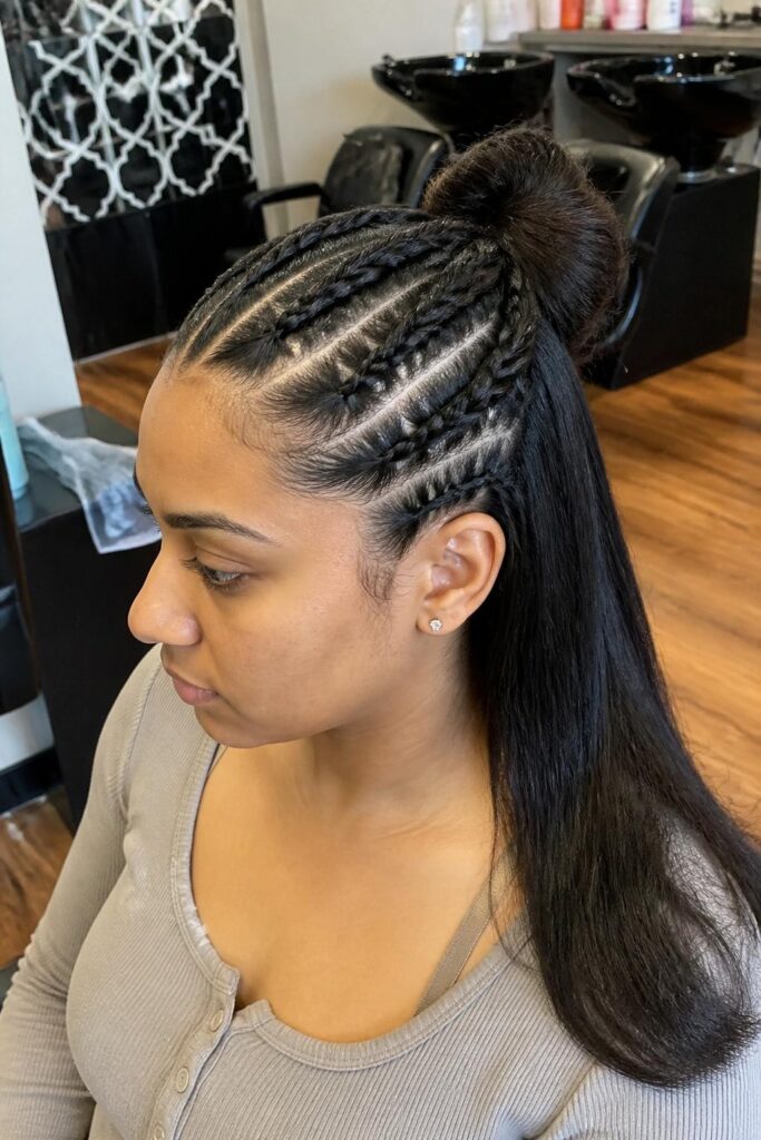 Half up half down with twist