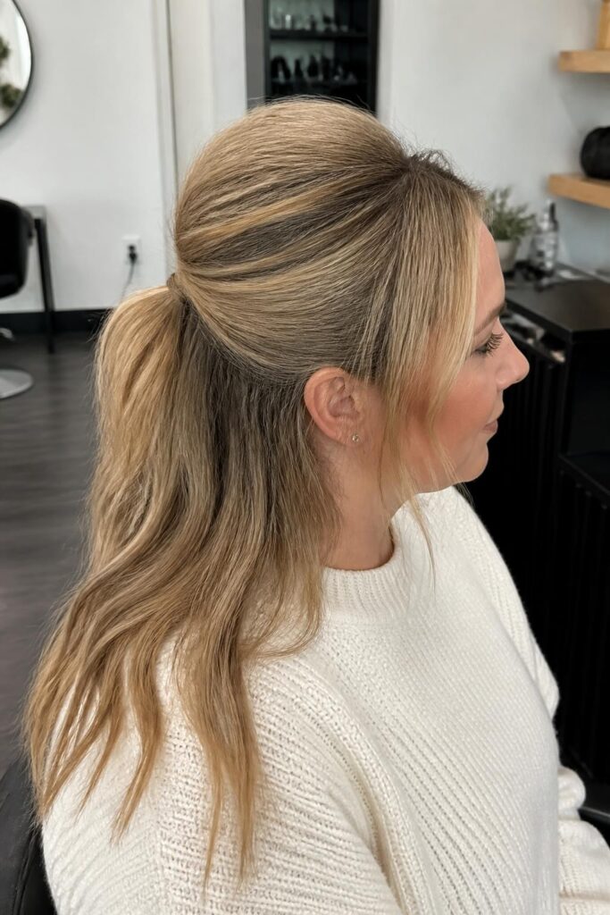 Half-up ponytail with teased top