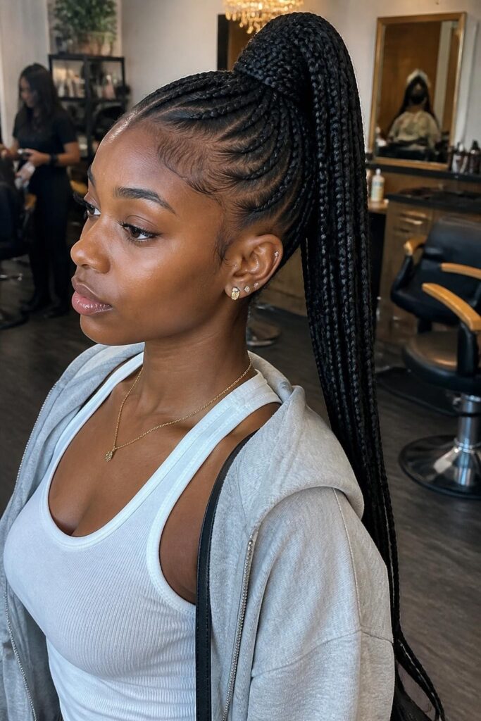 High ponytail with box braids