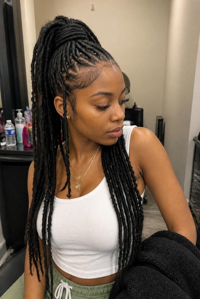 High ponytail with faux locs
