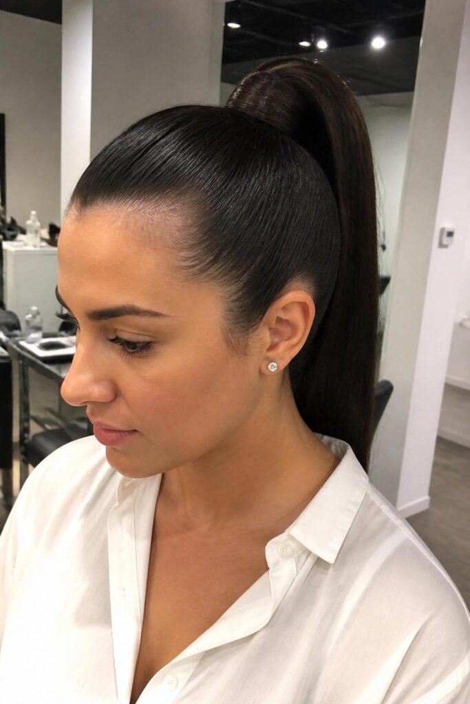 High ponytail with wrap