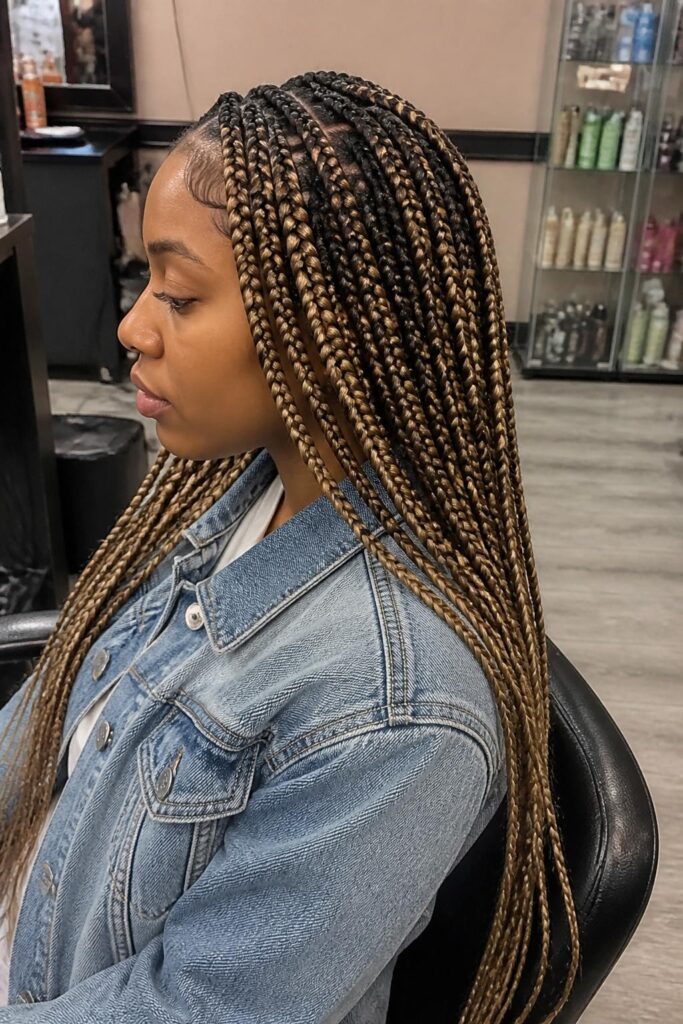 Large knotless braids with blonde highlights