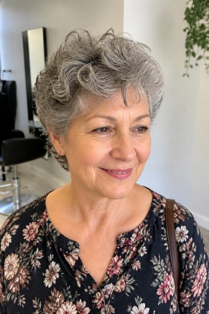 Layered curly pixie
