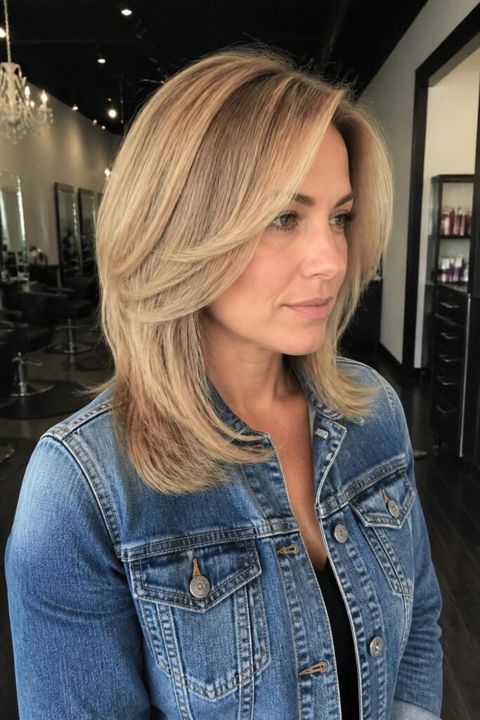 Layered hush cut with side part