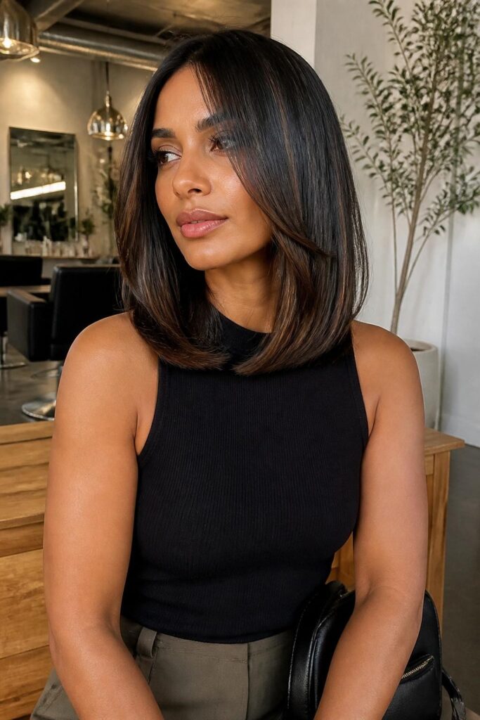 Layered lob with face-framing layers