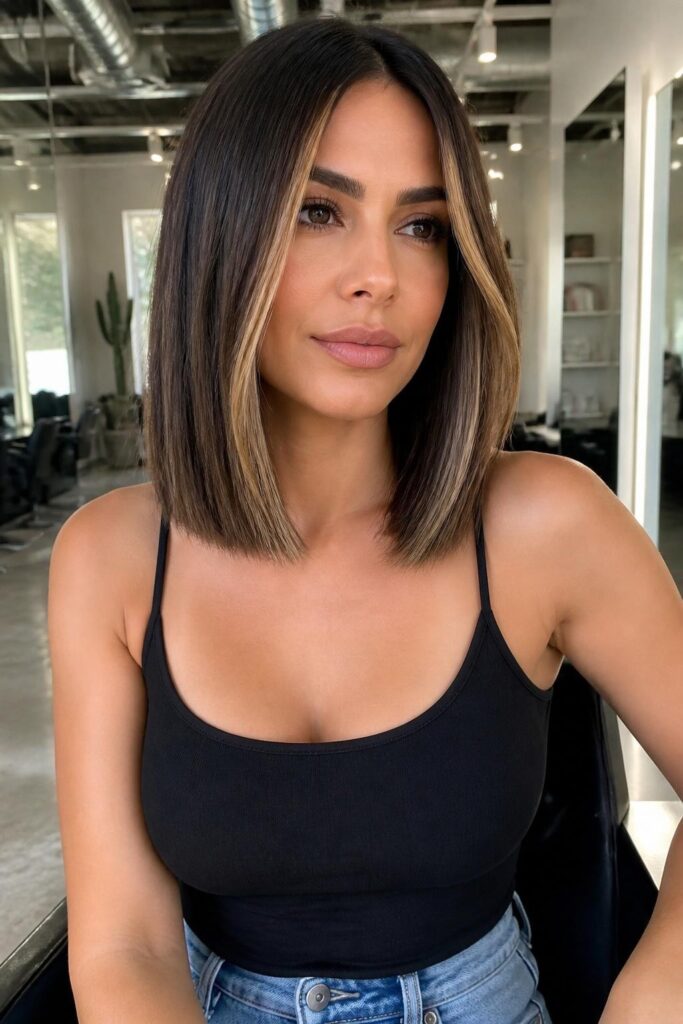Long bob with subtle face-lengthening highlights