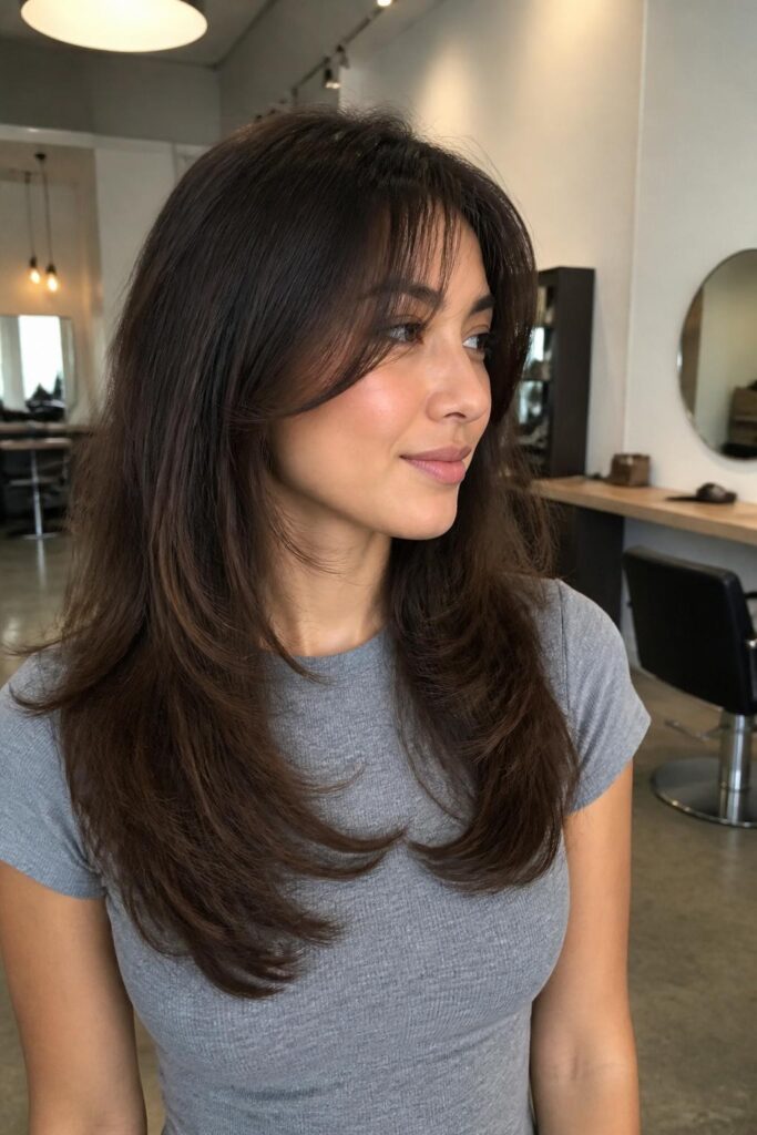 Long layers with wispy side bangs