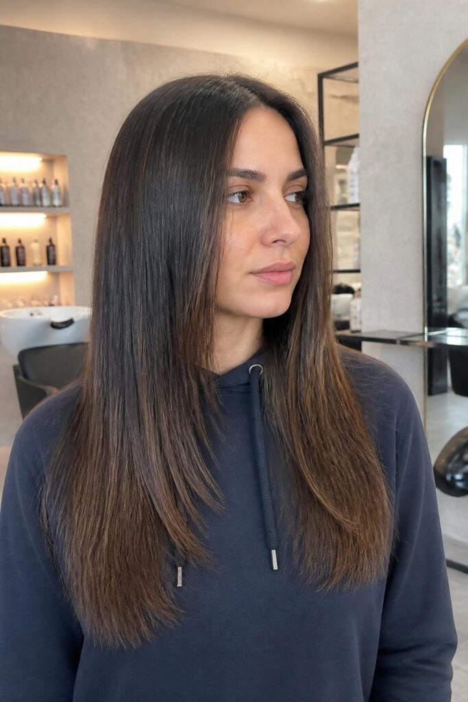 Long straight hair with middle part
