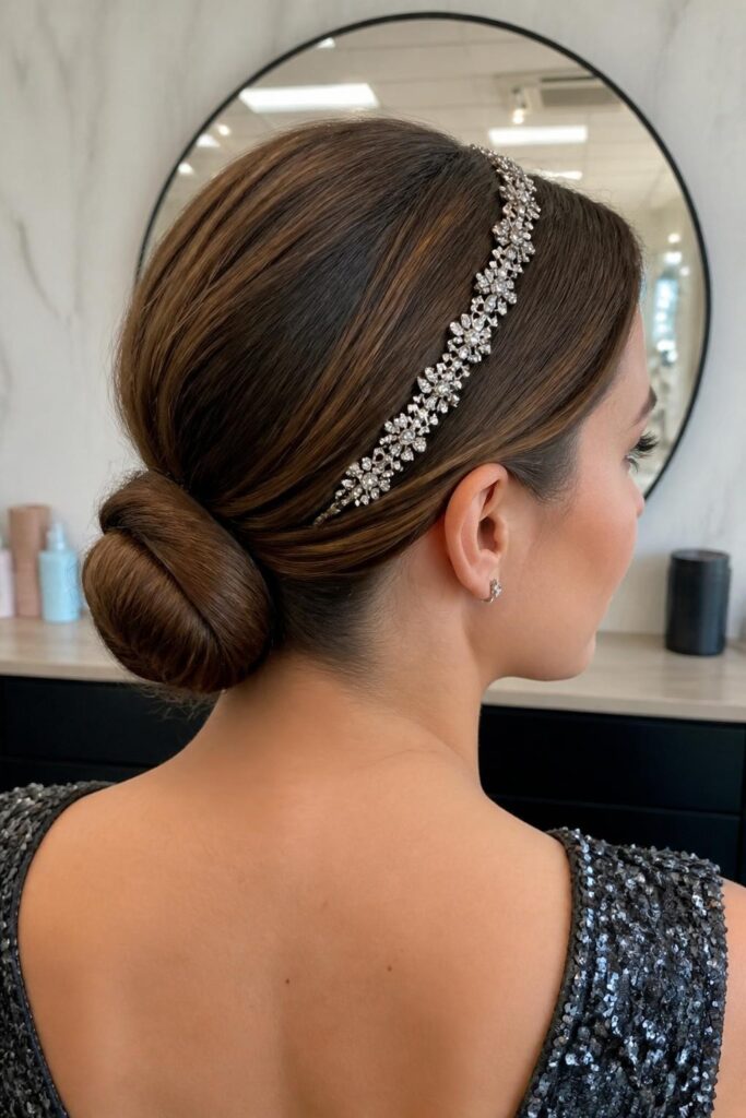Low bun with a headband
