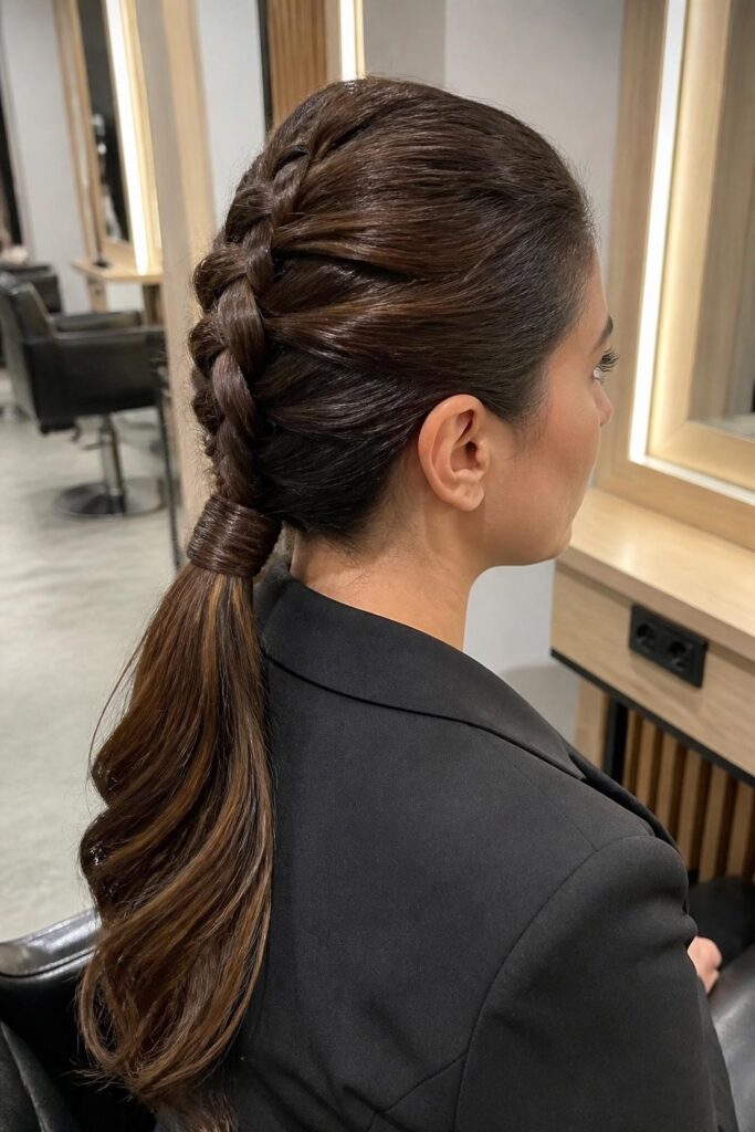 Low french braid ponytail with wrap