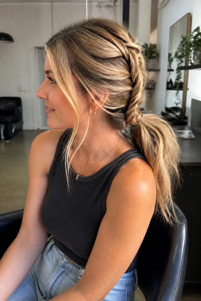 Messy french braid ponytail