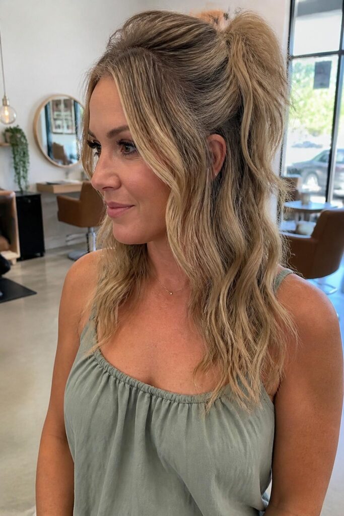 Messy half pony with a textured finish