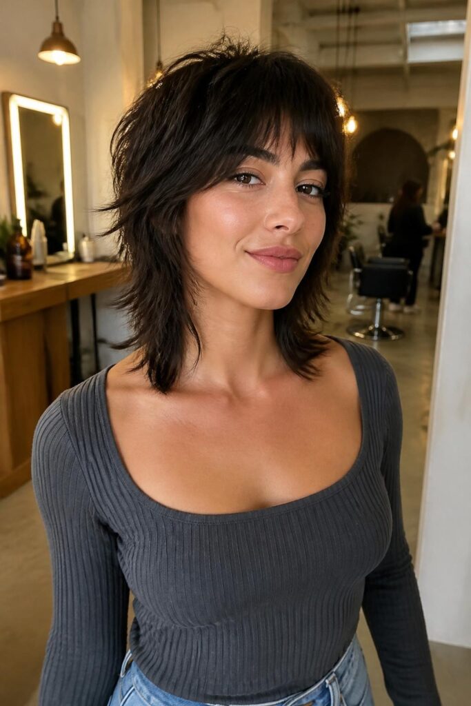 Piecey short wolf cut for fine-looking texture
