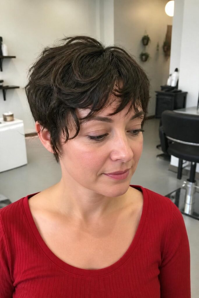 Pixie with wavy bangs