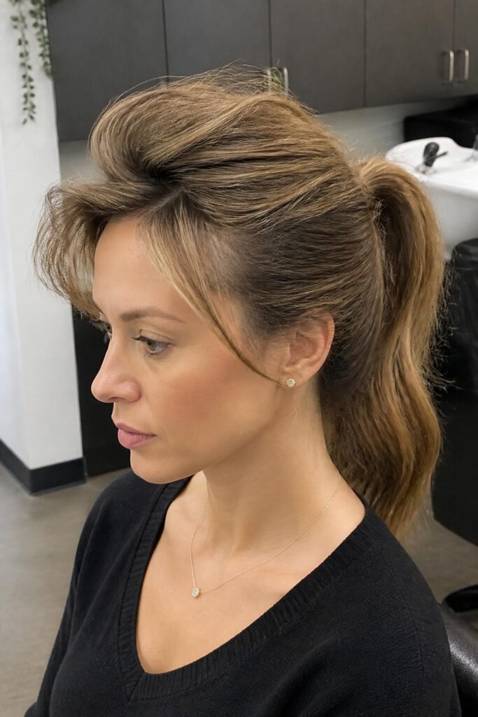 Ponytail with a voluminous fringe