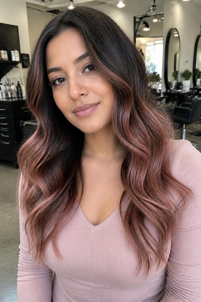 Rose gold highlights for tan neutral skin